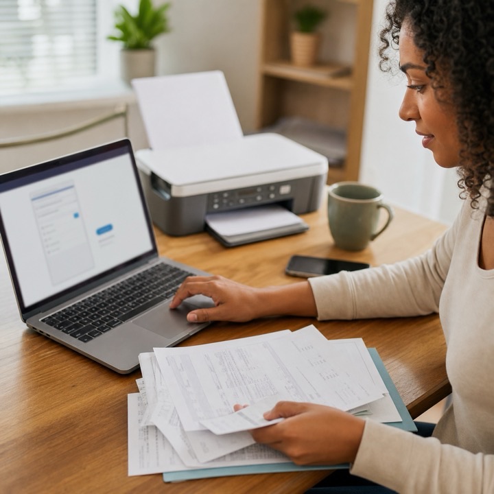 Client uploading documents from a home office