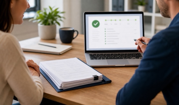 Advisor and client reviewing completed documents together