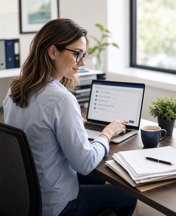 Professional sending a document request from a laptop