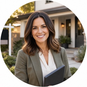 Real estate agent outside a home